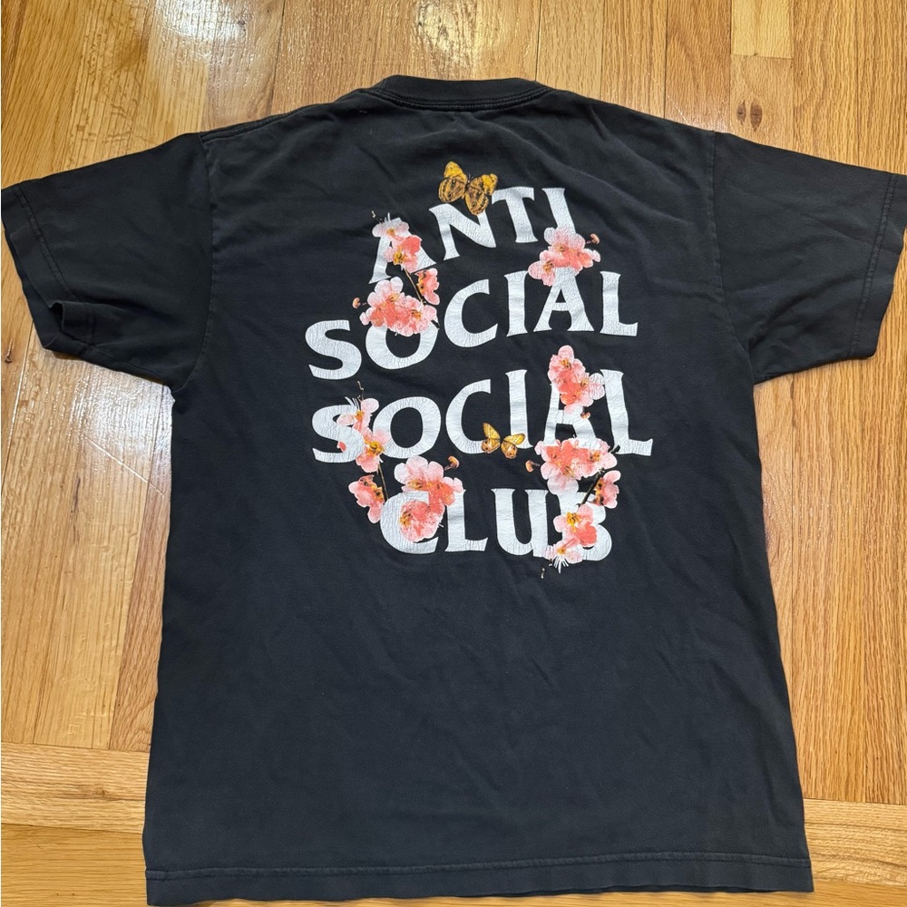 Anti Social Social Club Black Tee with Floral Design